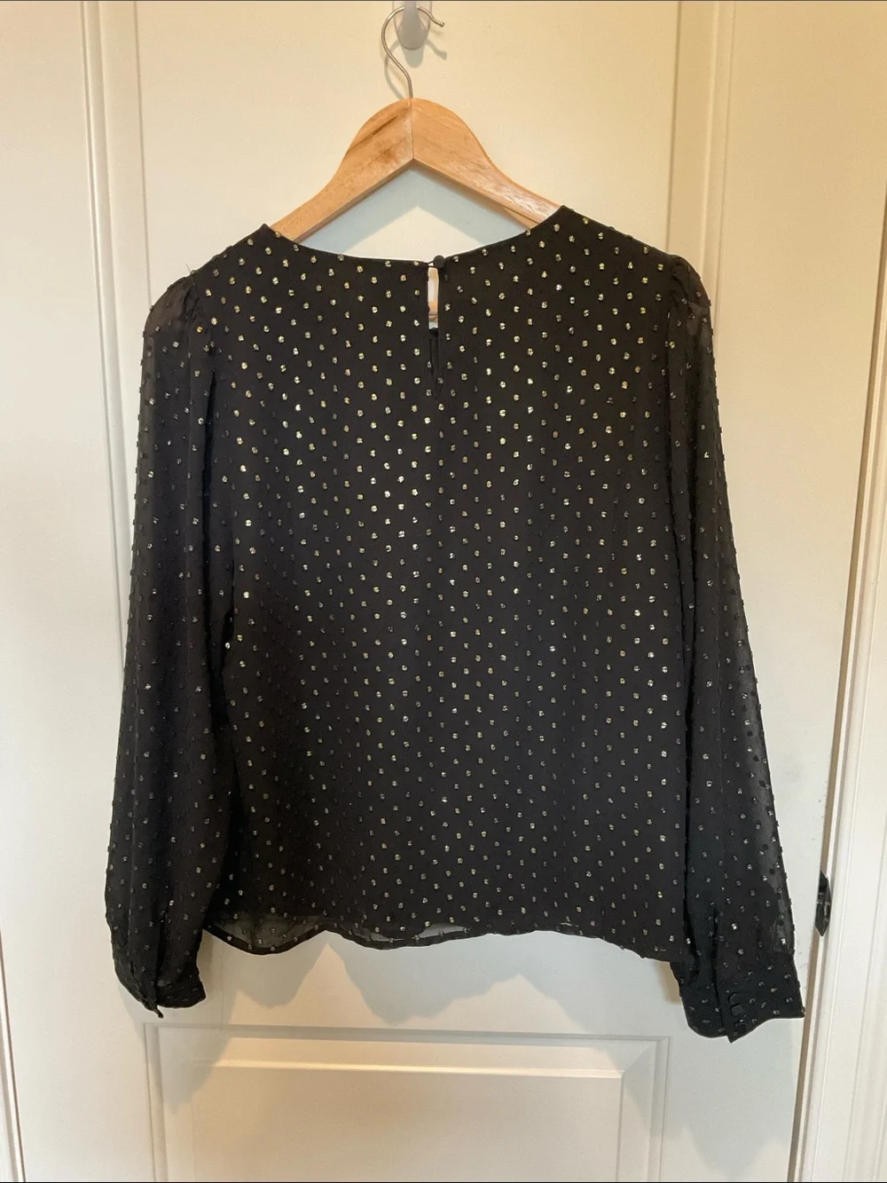 J. Crew Black Blouse with Gold Sequin Dots